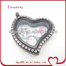 316 stainless stee heart shape locket pendant with CZ crystal